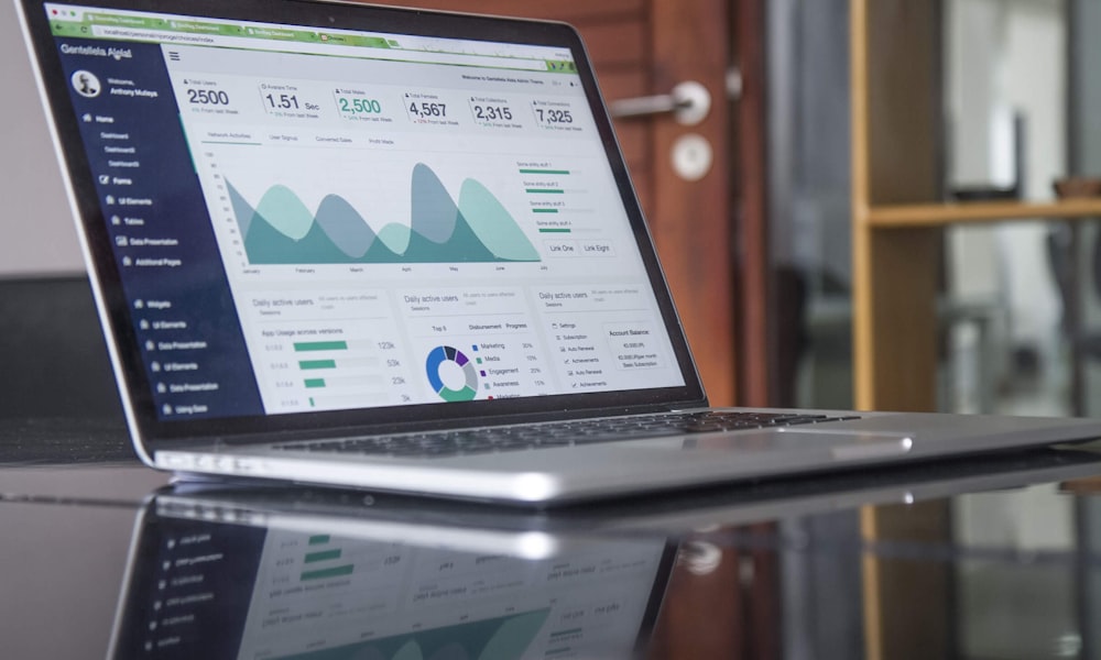Analytics dashboard showing growth curve on a clean workspace